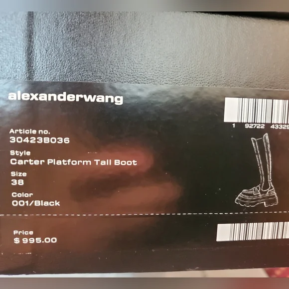 NWT$995 Alexander Wang Carter Black Patent Leather Platform Tall Boots Sz 38 - Picture 7 of 16